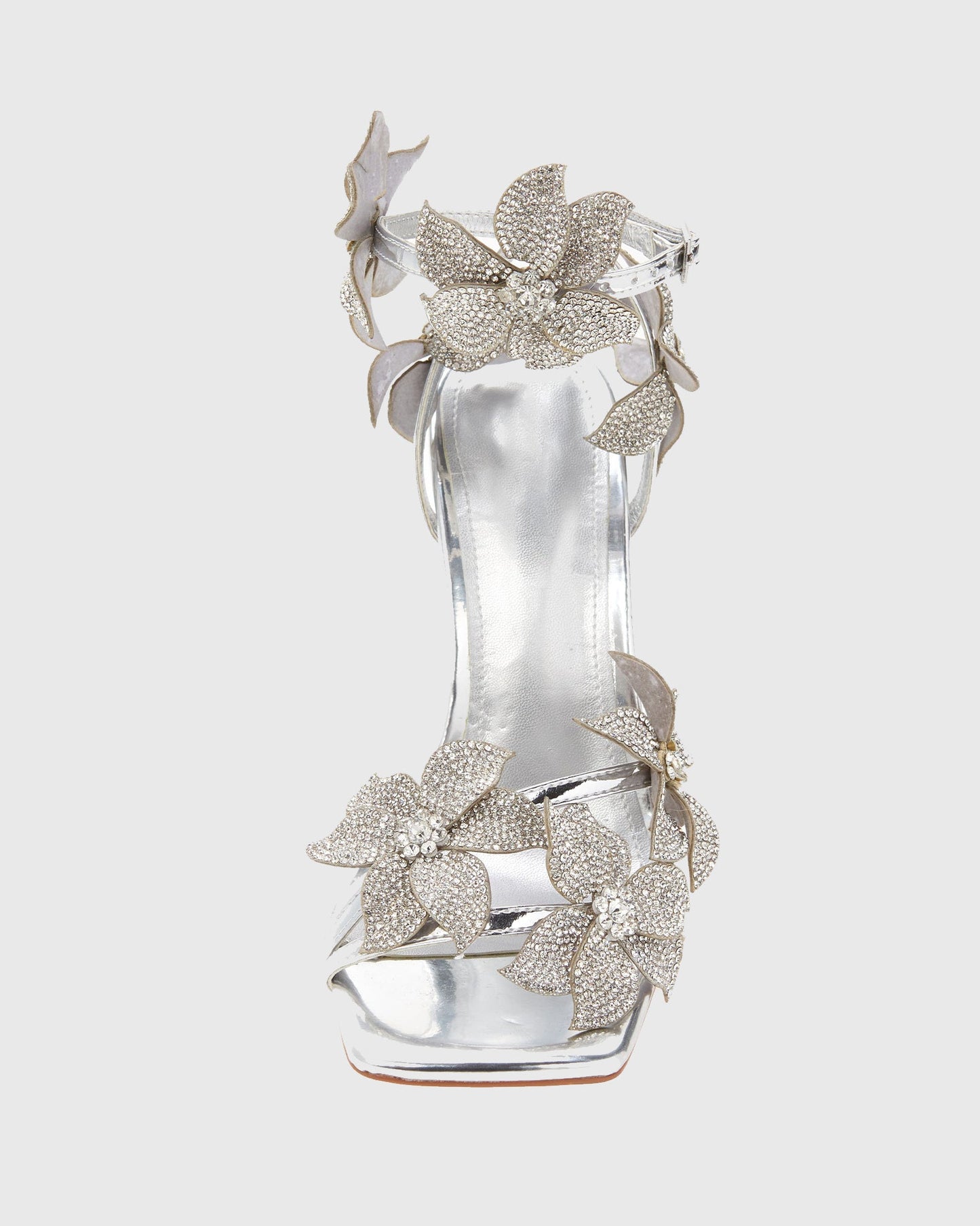 Ester Crystal Flower Strap Sandals In Silver