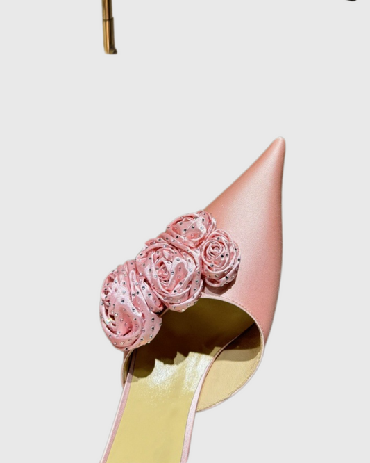 Eulalia Flower Embellished Mules In Pink