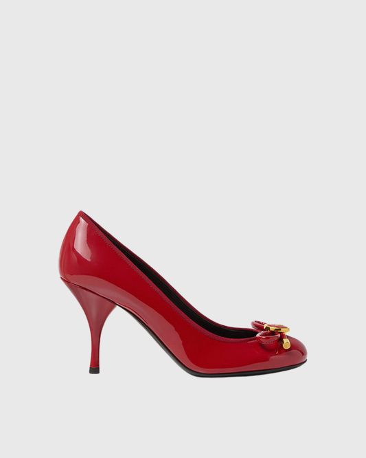 Eva Bow Patent Leather Pumps In Red