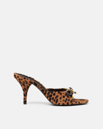 Eva Leopard Print Bow Velvet Slippers