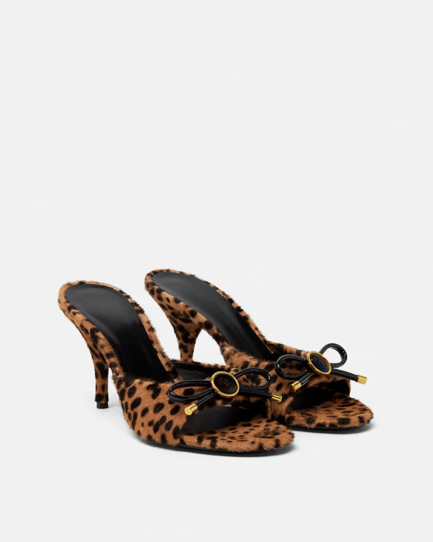 Eva Leopard Print Bow Velvet Slippers