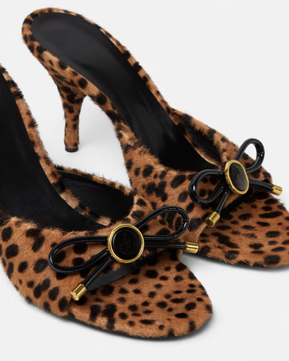 Eva Leopard Print Bow Velvet Slippers