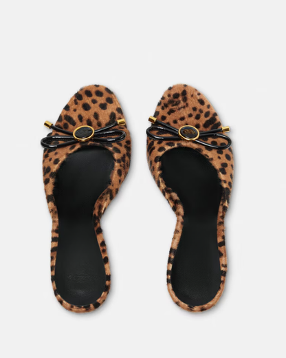 Eva Leopard Print Bow Velvet Slippers