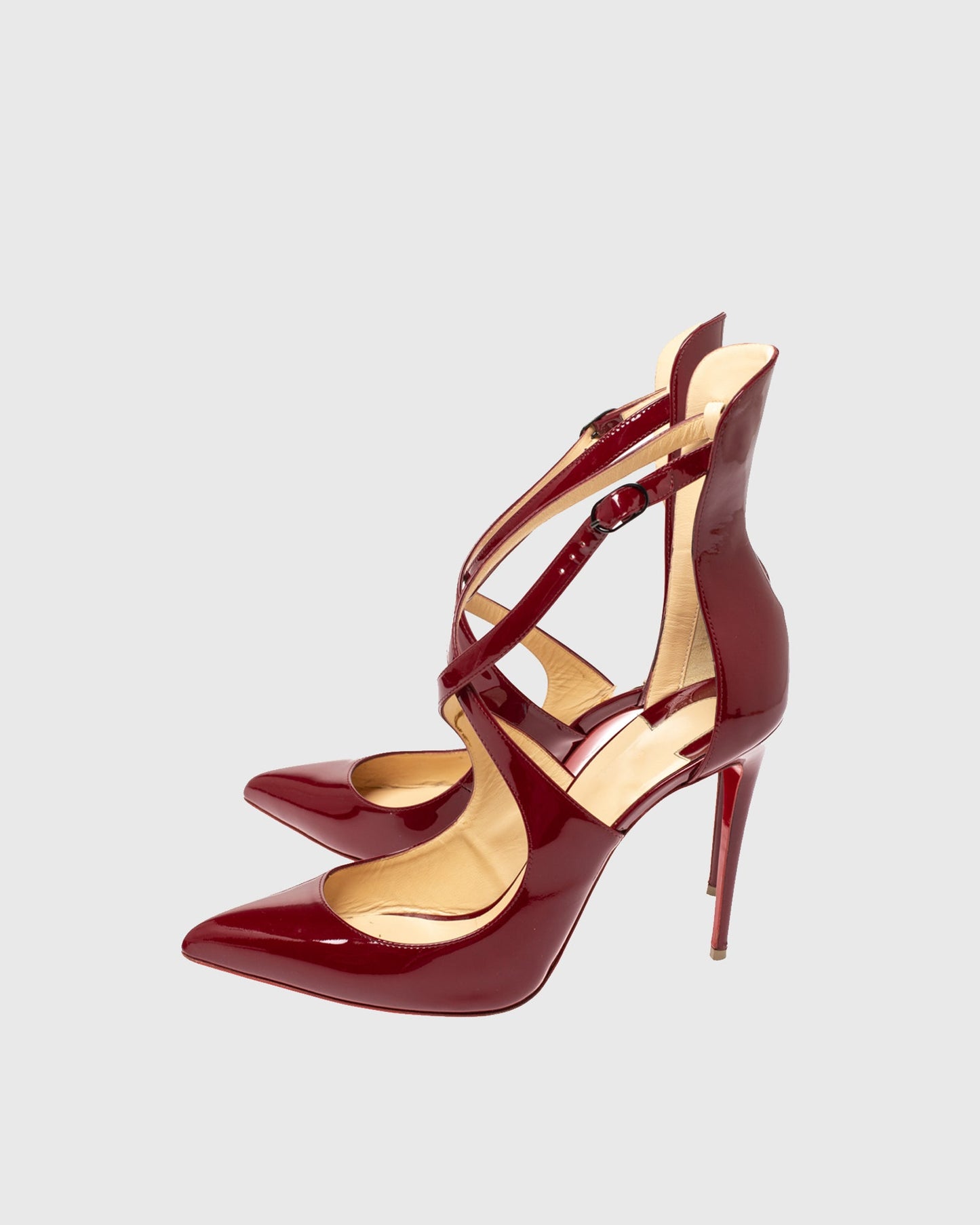 Evelina Leather Cross Strap Pumps In Red