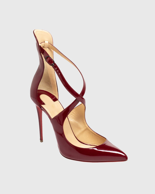 Evelina Leather Cross Strap Pumps In Red