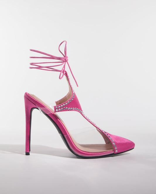 Everly Rhinestone Sexy Cutout Lace Up Pumps