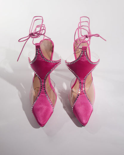 Everly Rhinestone Sexy Cutout Lace Up Pumps