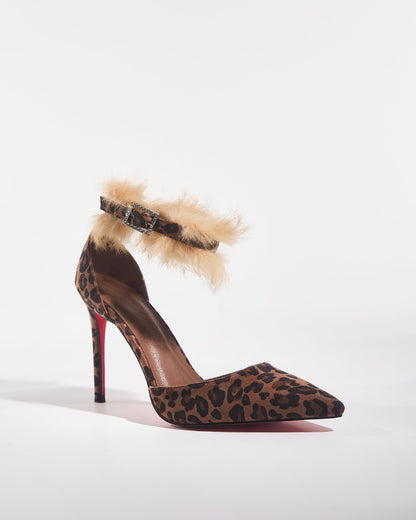Evie Leopard Print Faux Fur Strap Pumps