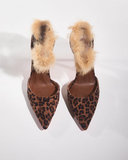 Evie Leopard Print Faux Fur Strap Pumps