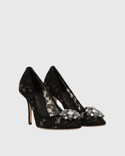 Ezra Rhinestone Lace Pumps In Black