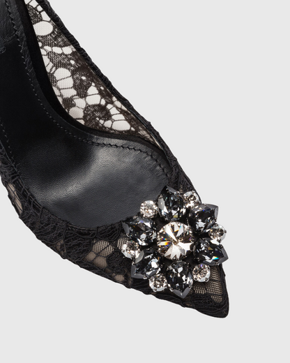 Ezra Rhinestone Lace Pumps In Black