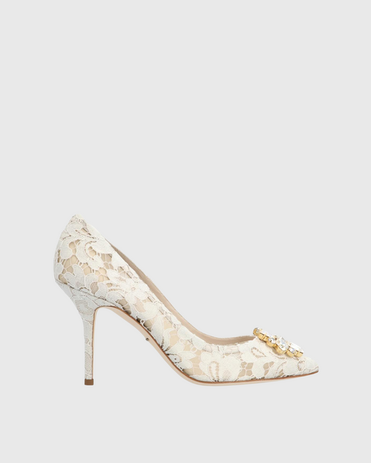 Ezra Rhinestone Lace Pumps In White