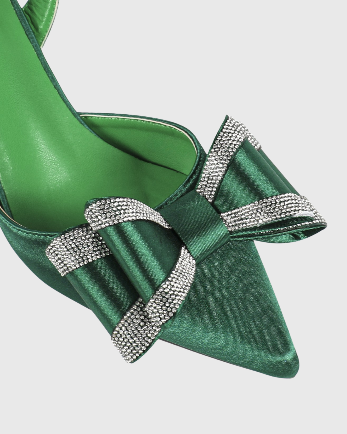 Elena Sparkle Bow Satin Flared Heels In Green