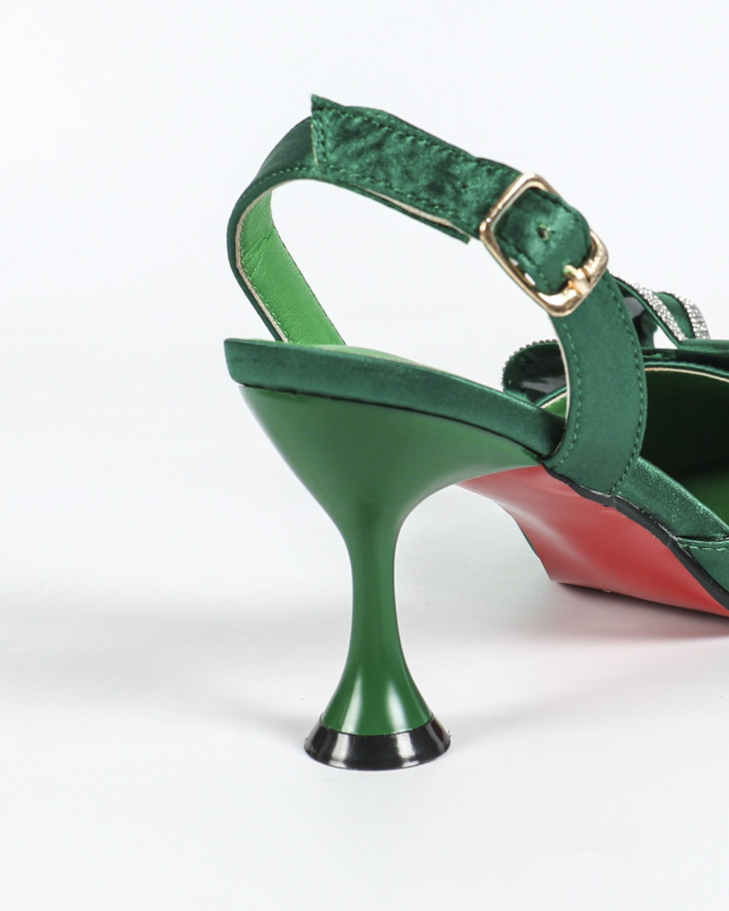 Elena Sparkle Bow Satin Flared Heels In Green
