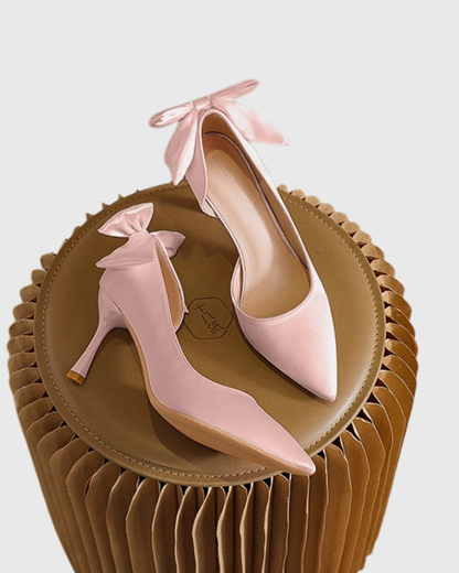 Fabrizia Bow Side Open Pumps In Peach