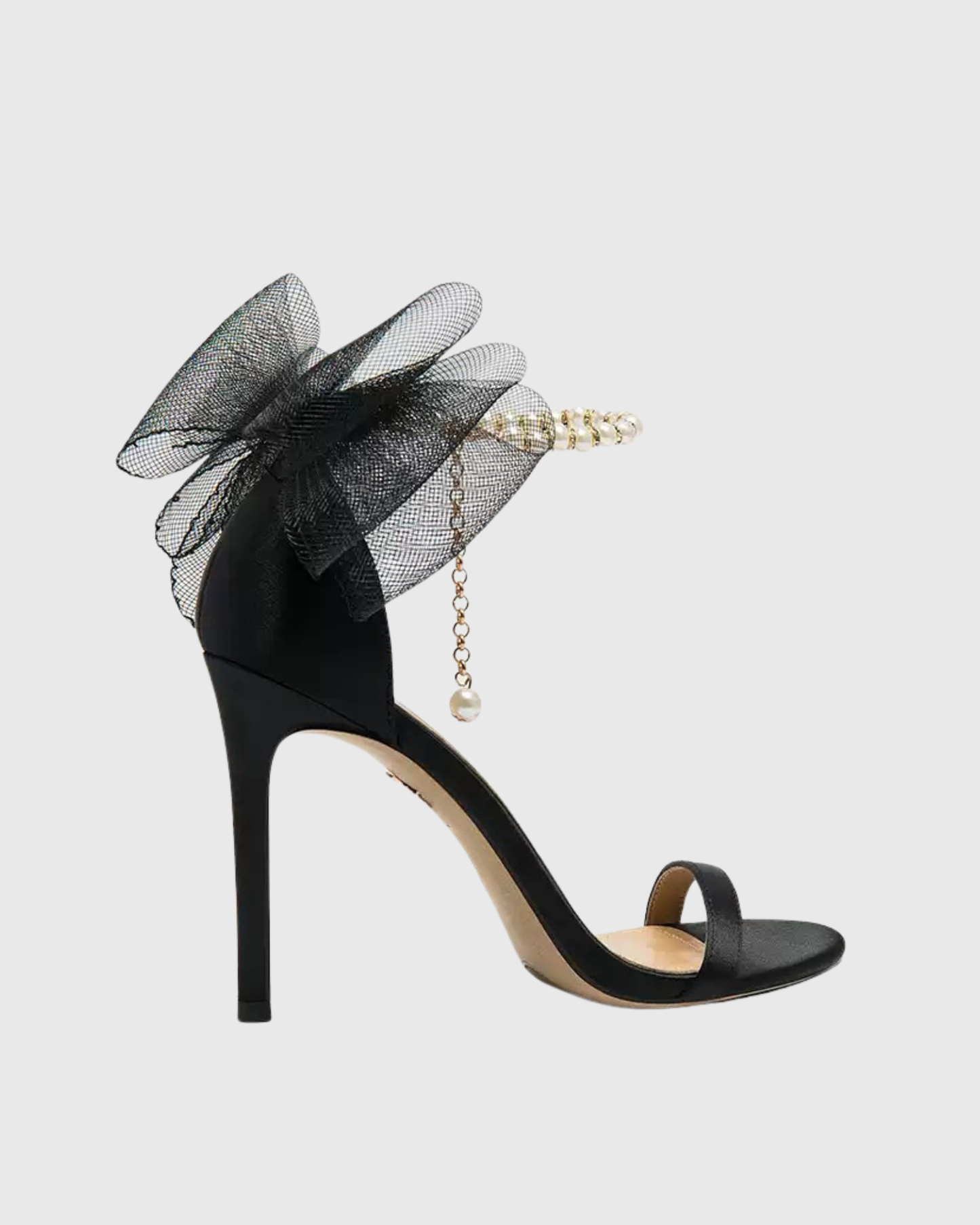 Fabrizia Mesh Bow Pearl Chain Strap Sandals