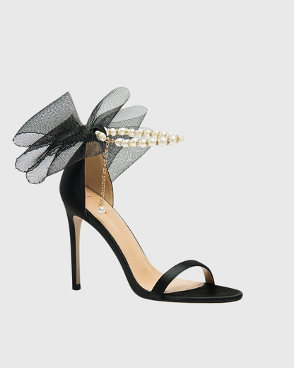 Fabrizia Mesh Bow Pearl Chain Strap Sandals