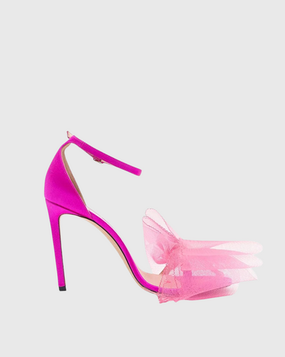 Fabrizia Mesh Bow Satin Sandals  In Hot Pink