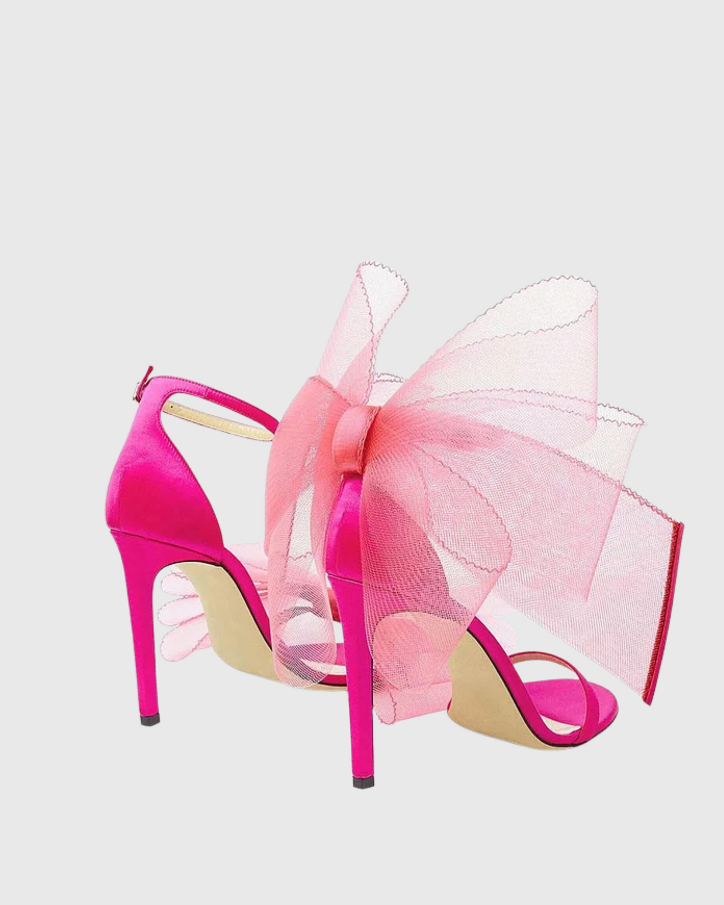 Fabrizia Mesh Bow Satin Sandals  In Hot Pink