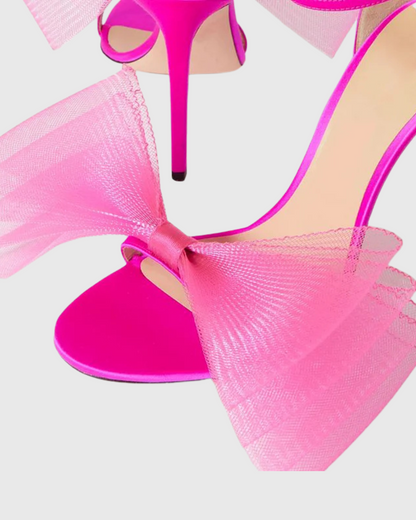 Fabrizia Mesh Bow Satin Sandals  In Hot Pink