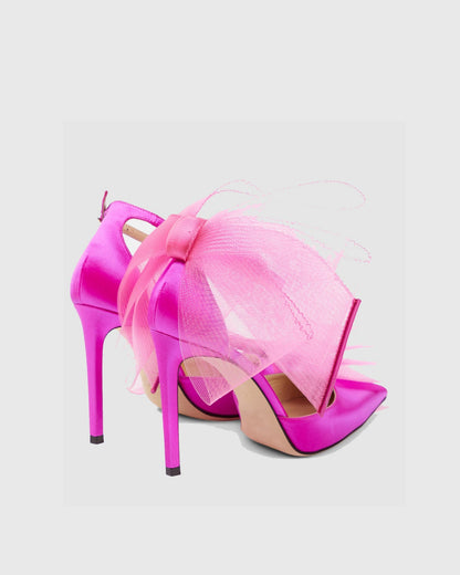 Fabrizia Bow Embellished Satin Pumps In Hot Pink