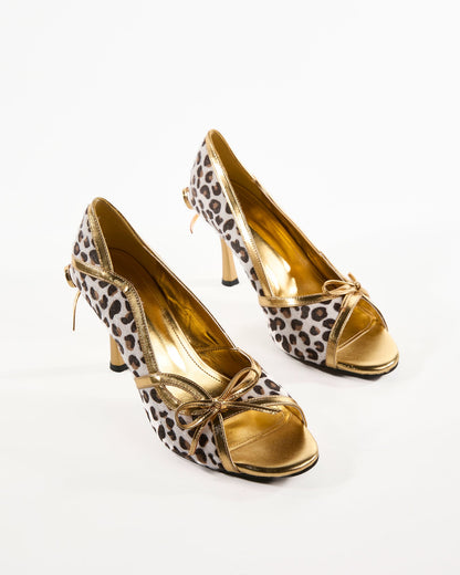 Fadel Vintage Leopard Print Open Toe Pumps