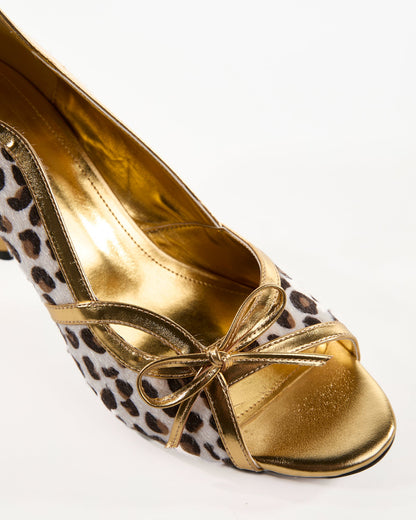 Fadel Vintage Leopard Print Open Toe Pumps