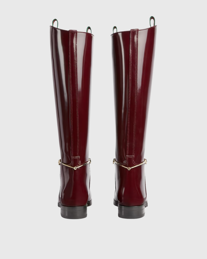Faiz Patent Leather Knee High Boots In Wine