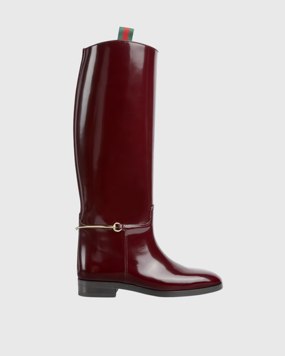 Faiz Patent Leather Knee High Boots In Wine
