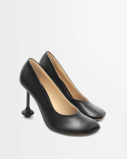 Fausta Leather Sculptural Heels In Black
