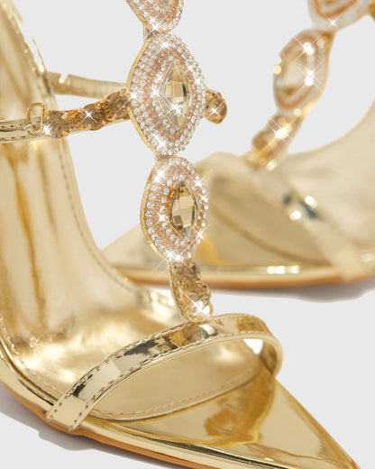 Febe Diamond Ankle Strap Sandals In Gold