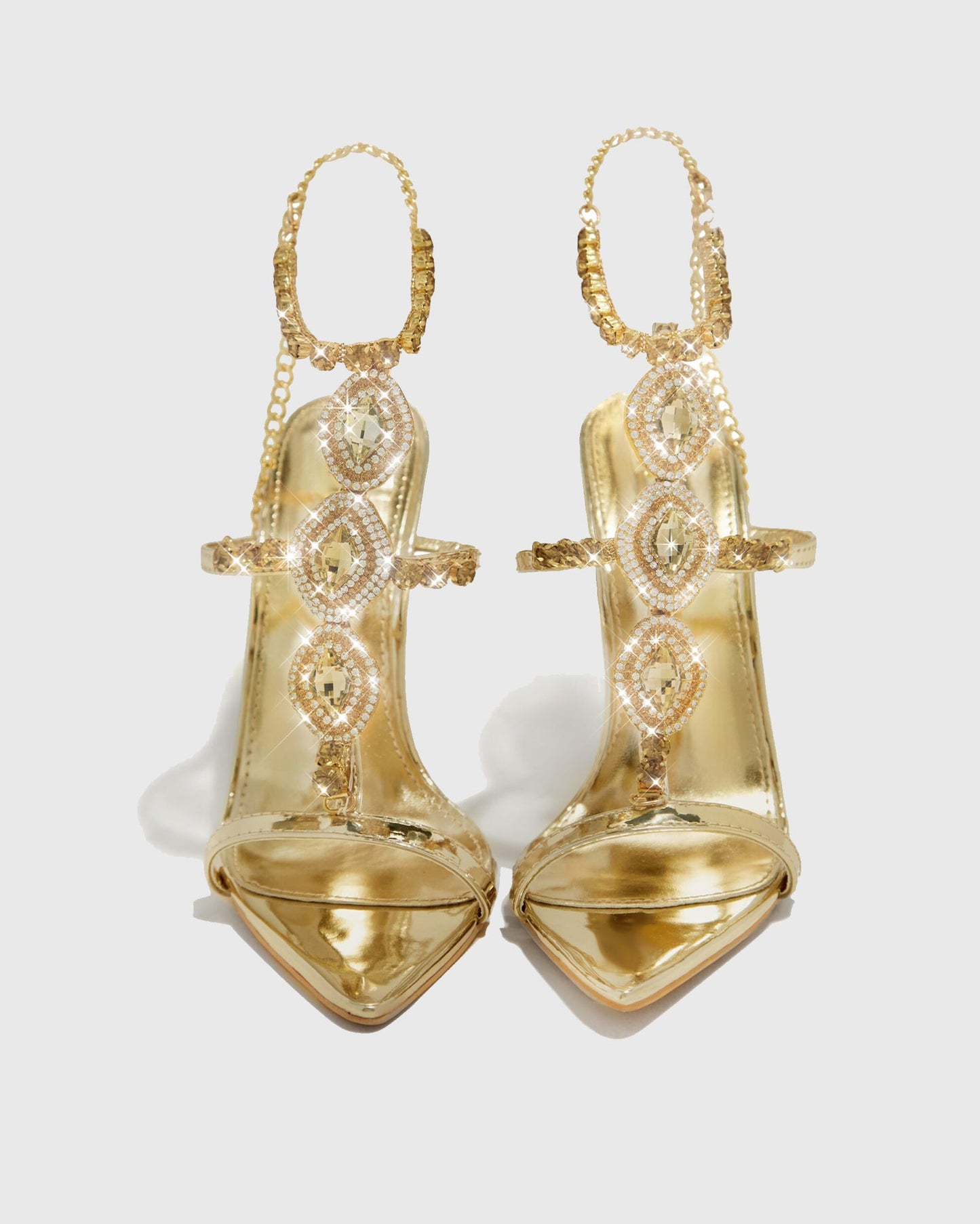 Febe Diamond Ankle Strap Sandals In Gold