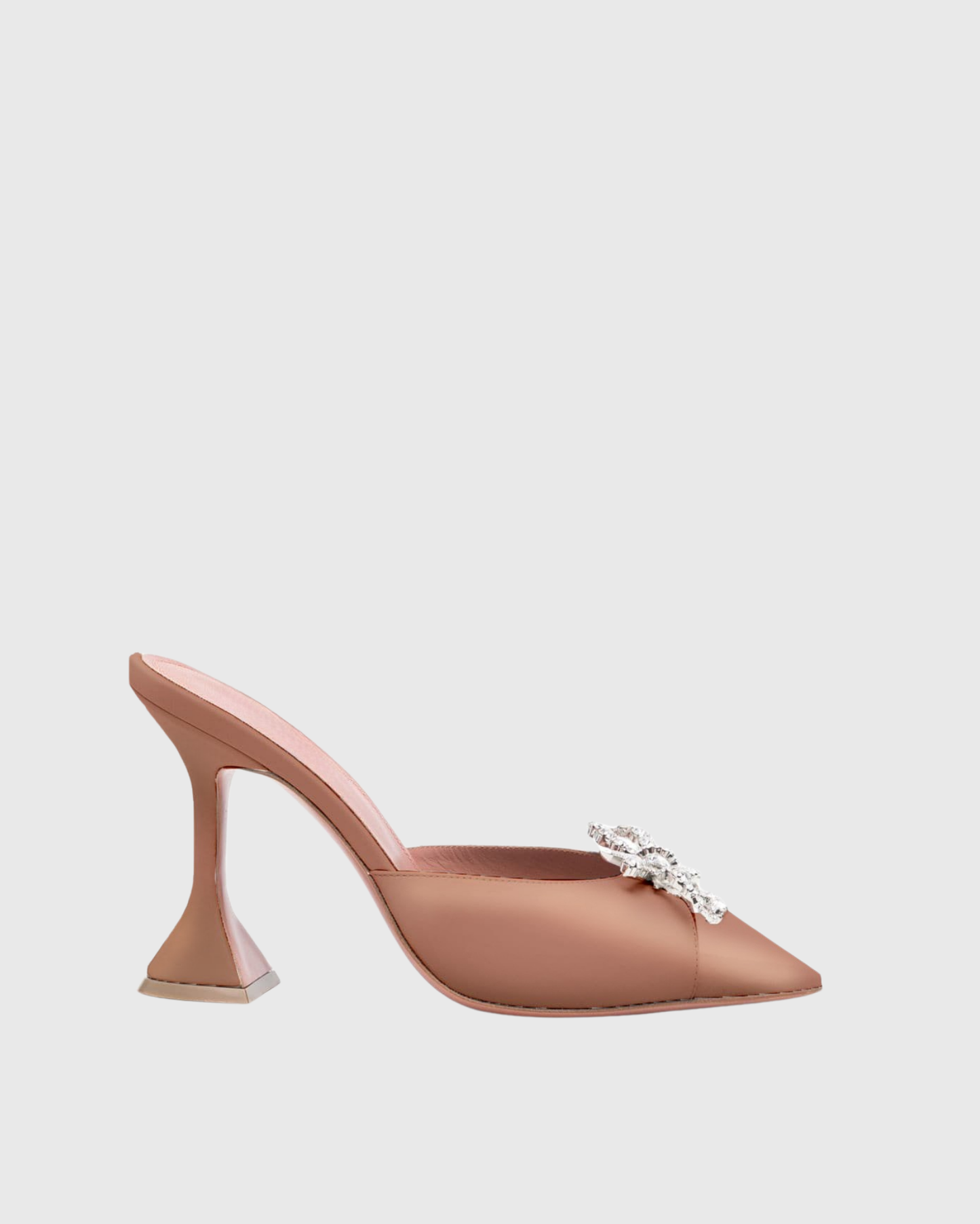 Fedora Crystal Bow Satin Flared Mules In Champagne