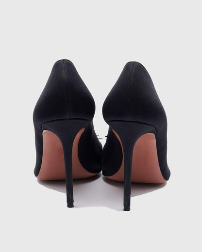 Fedora Crystal Bow Satin Pumps In Black