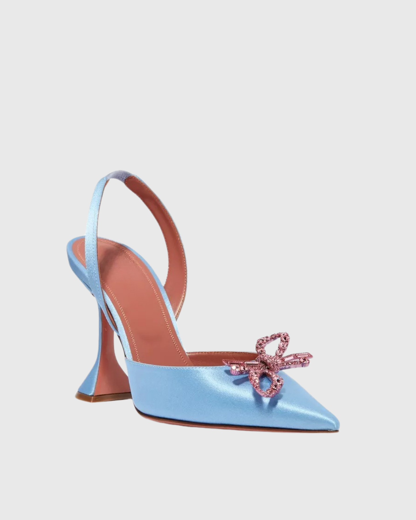 Fedora Crystal Bow Satin Slingback Pumps In Sky