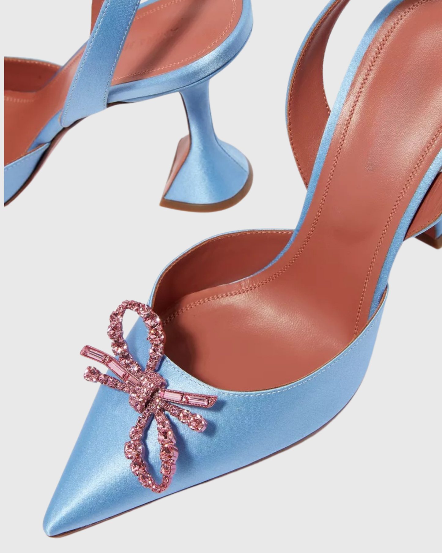 Fedora Crystal Bow Satin Slingback Pumps In Sky