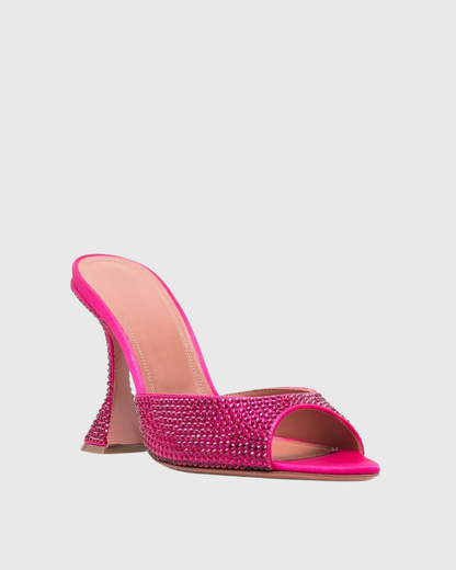 Fedora Rhinestone Flared Heels In Hot Pink