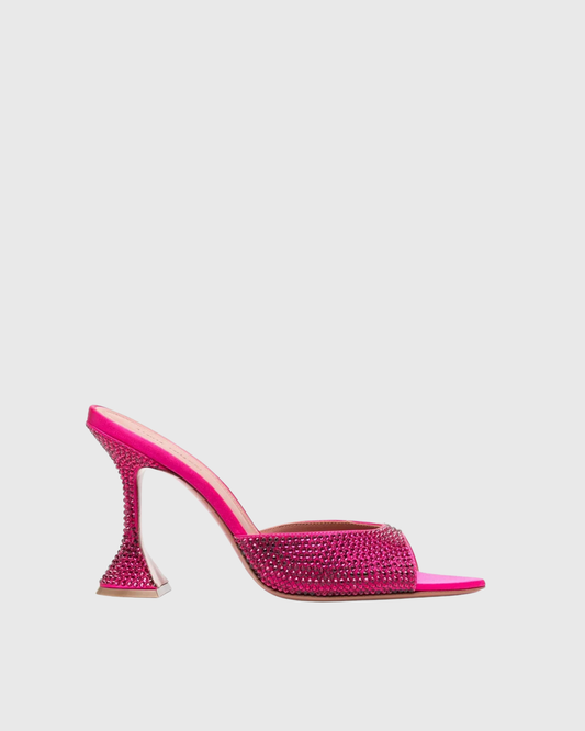 Fedora Rhinestone Flared Heels In Hot Pink