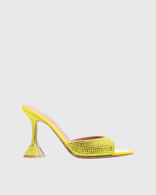 Fedora Rhinestone Flared Heels In Butter Yellow