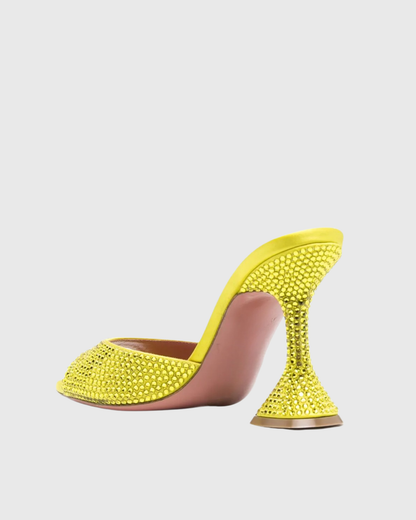 Fedora Rhinestone Flared Heels In Butter Yellow