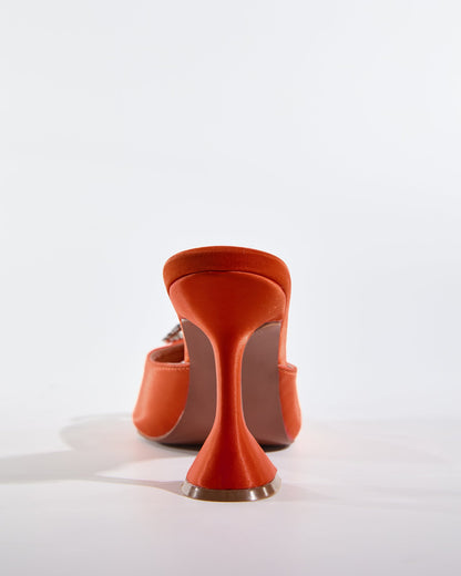 Fedora Crystal Bow Satin Flared Heels In Orange