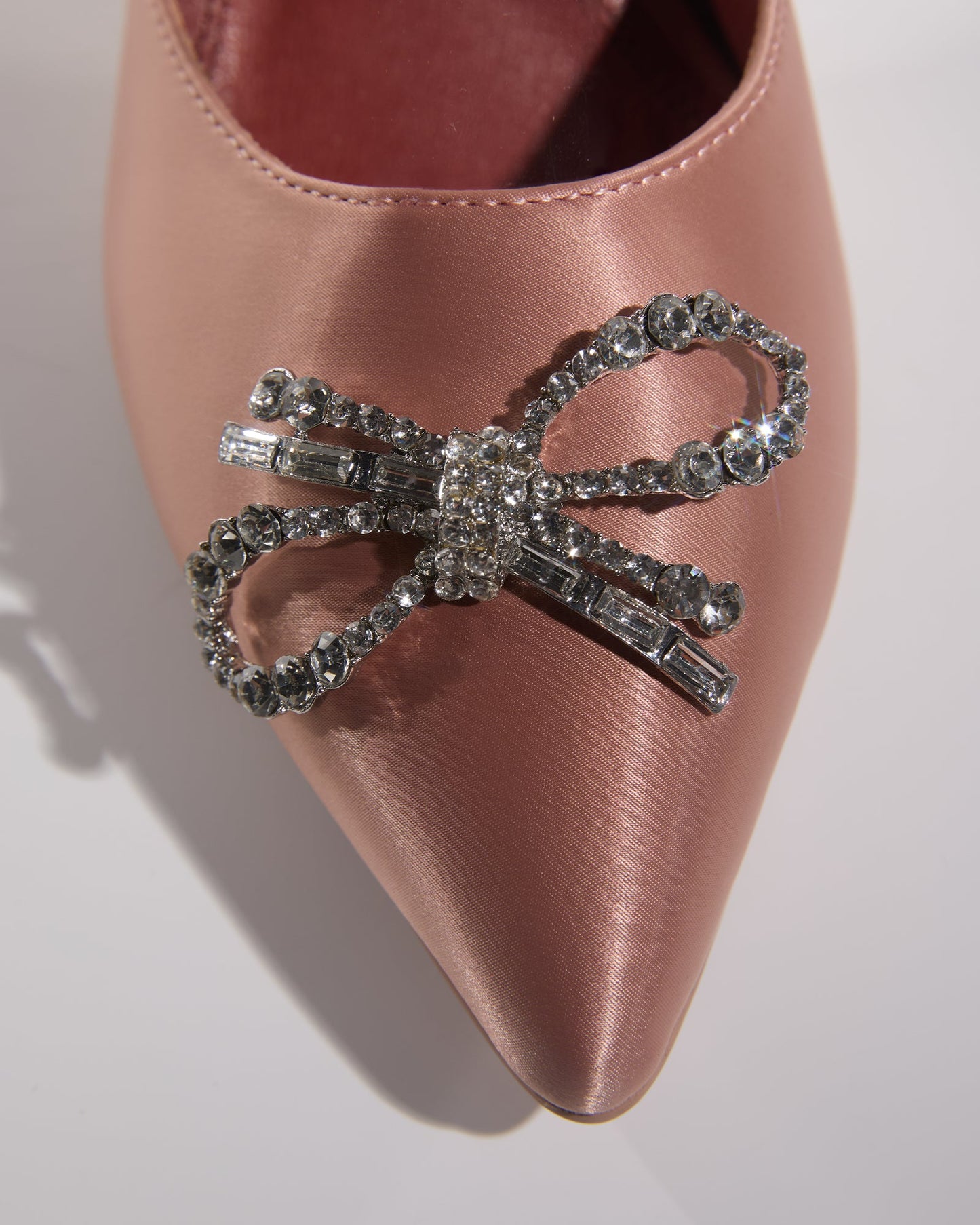 Fedora Crystal Bow Satin Slingback Flared Heels In Champagne