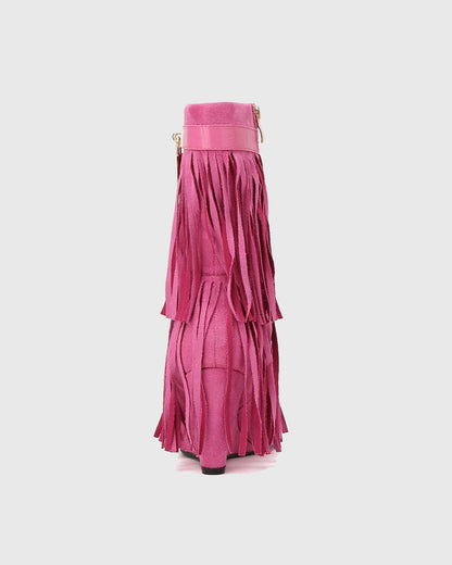 Fella Fringe Open Toe Ankle Boots In Pink