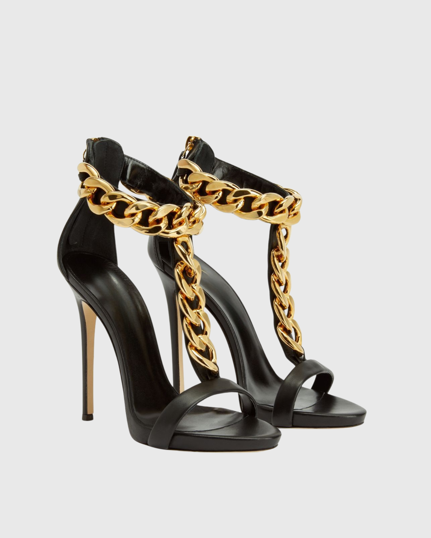 Iolanda T Strap Metal Chain Sandals In Black