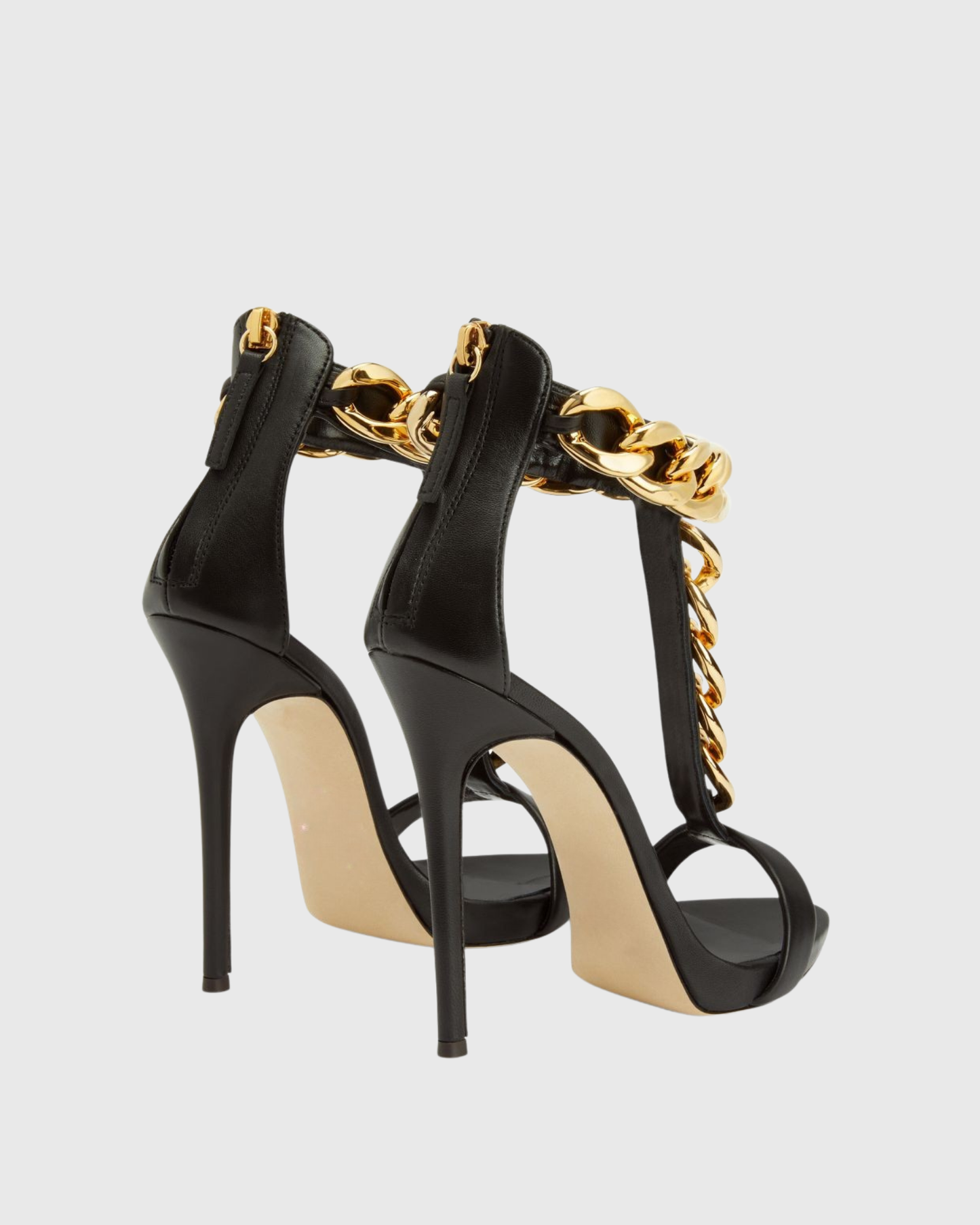 Iolanda T Strap Metal Chain Sandals In Black