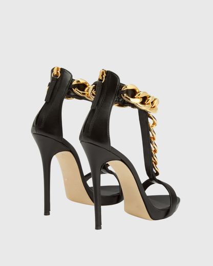 Iolanda T Strap Metal Chain Sandals In Black