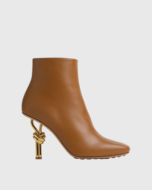 Fiamma Leather Metal Knot Ankle Boots In Brown