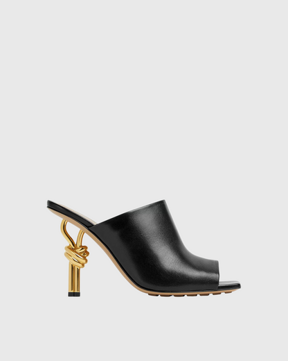 Fiamma Leather Metal Knot Slippers In Black