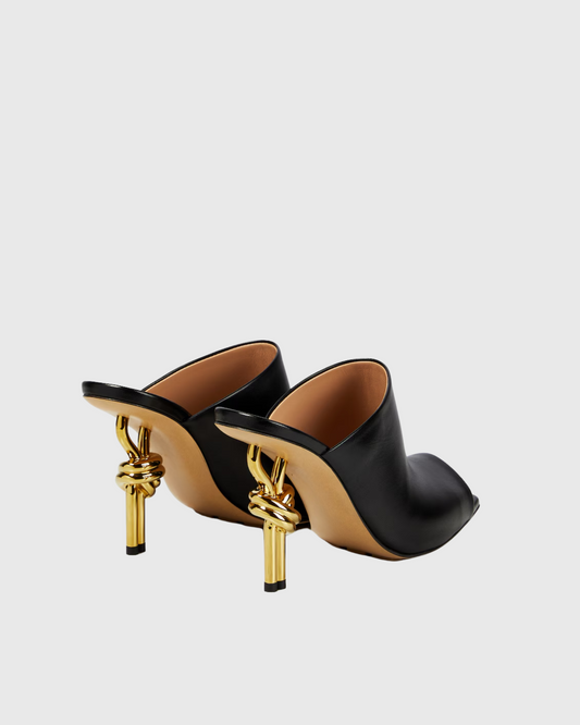 Fiamma Leather Metal Knot Slippers In Black