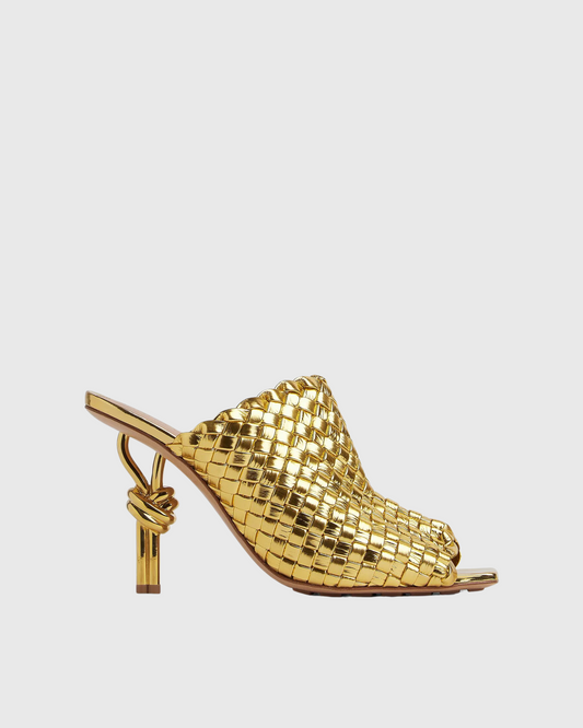Fiamma Woven Metal Knot Mules In Gold